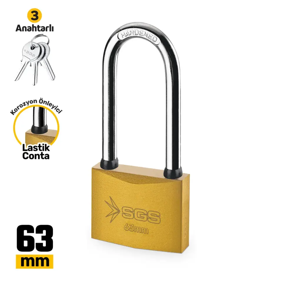 SGS1353 ASMA KİLİT SARI BOYALI UZUN KANCA 63MM