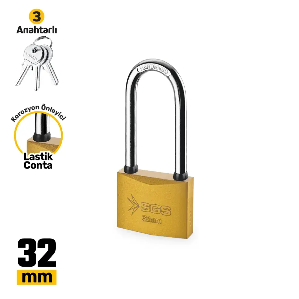 SGS1350 ASMA KİLİT SARI BOYALI UZUN KANCA 32MM
