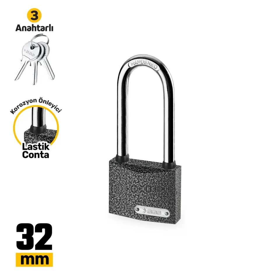 SGS1330 ASMA KİLİT GRİ BOYALI UZUN KANCA 32MM
