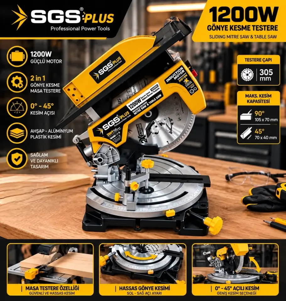 SGS5590 GÖNYE KESME TESTERE ÜSTTEN TABLALI 1200WATT 305MM