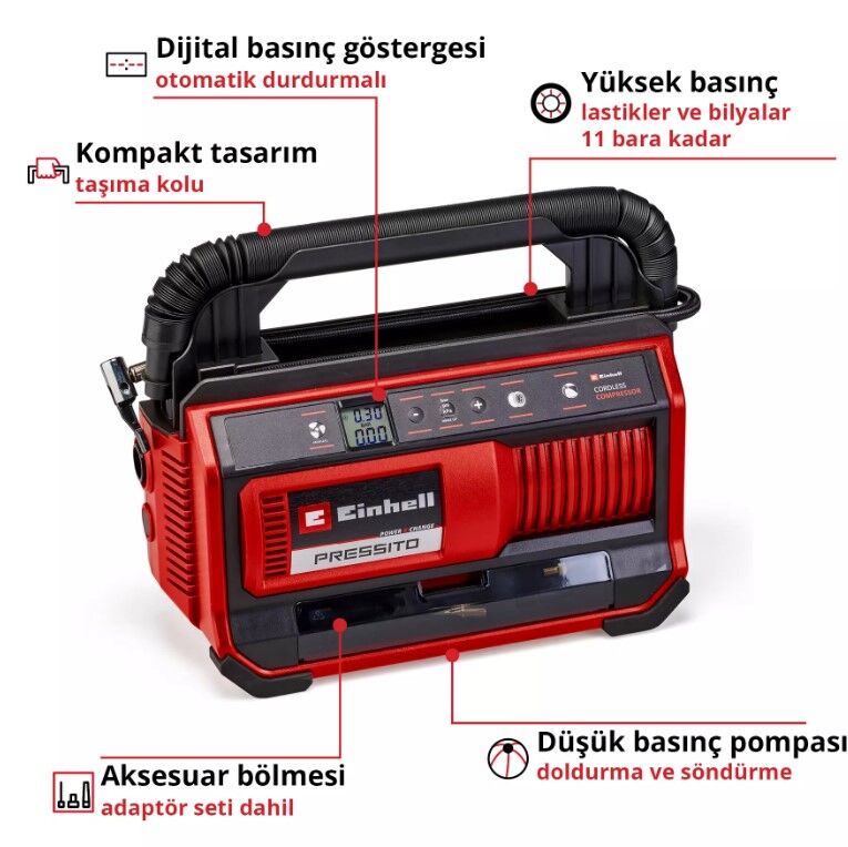 EİNHEL 4020420 PRESSITO 18/25 AKÜLÜ KOMPRESÖR