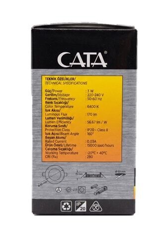 558534 CATA CT-5144B 3W SLİM PANEL BEYAZ