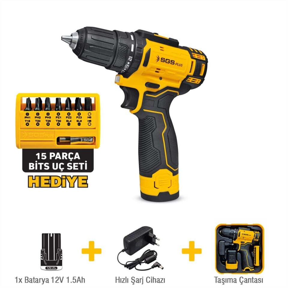 SGS5147 AKÜLÜ VİDALAMA SETİ MATKAP 12VOLLTT 1*1,5AH BİTS UÇ SETİ