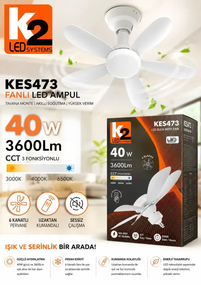 KES473 40WE27 VANTİLATÖRLÜ LED AMPUL