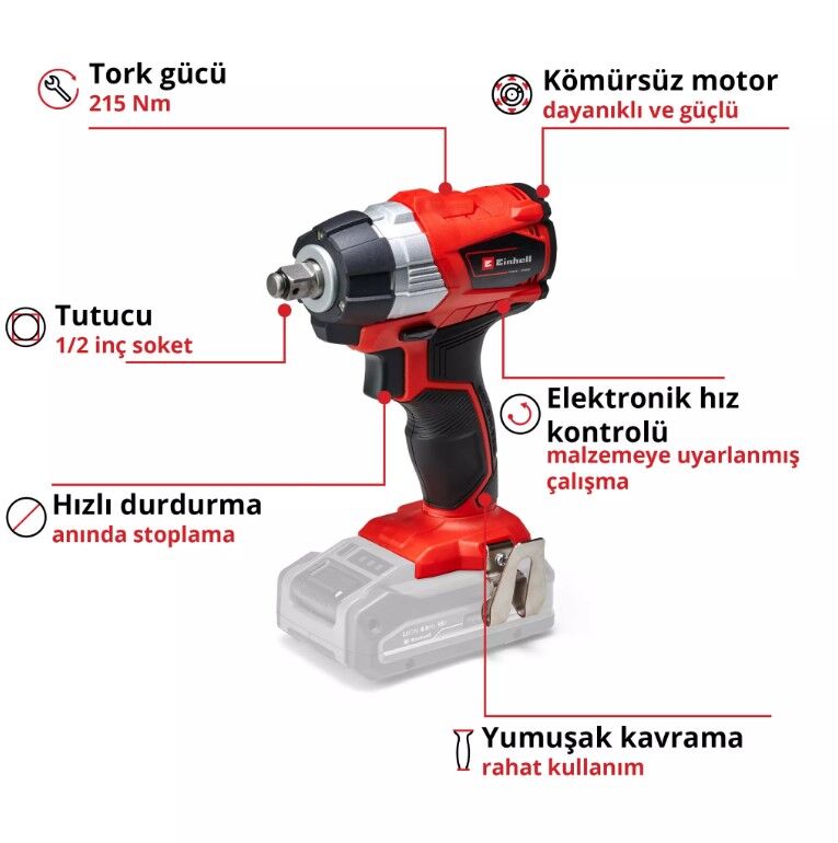 EİNHELL 4510040 TE-CW 18Lİ BL SOLO KÖMÜRSÜZ AKÜLÜ DARBELİ SOMUN SIKMA
