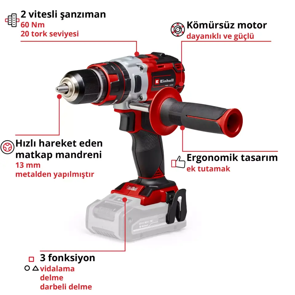 EİNHELL 4513860 TP-CD 18 Lİ-İ BRUSHLESS SOLO AKÜLÜ DARBELİ VİDALAMA