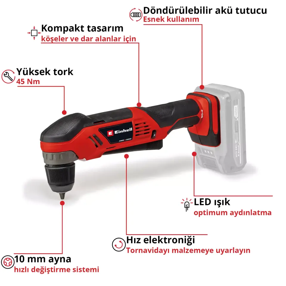 EİNHELL 4514290 TE-AD 18 Lİ SOLO AKÜLÜ DİK AÇILI VİDALAMA 4AM AKÜ