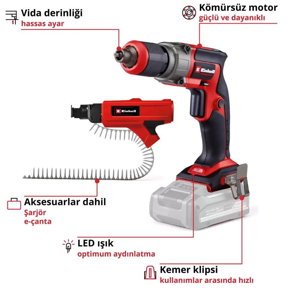 EİNHELL 4261012 TP-DY 18 Lİ BL+MAGAZİNE AKÜLÜ ALÇIPAN VİDALAMA