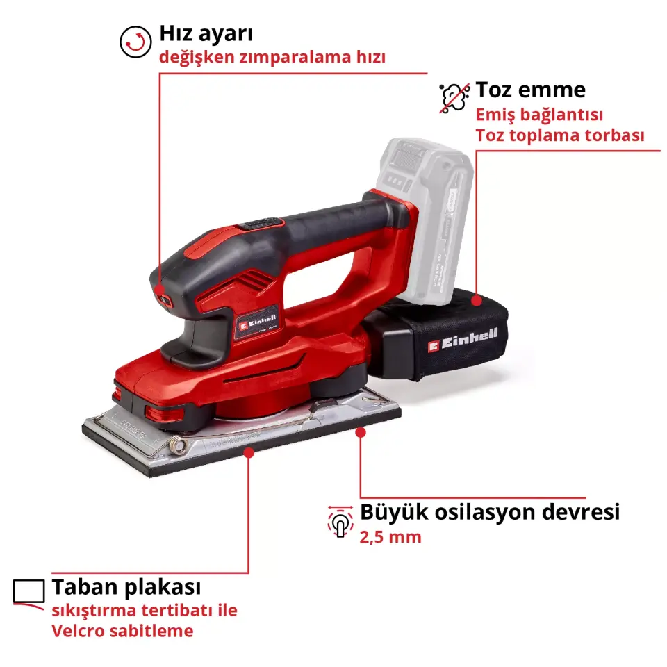 EİNHELL 4460720 TE-OS 18/230 Lİ SOLO AKÜLÜ TİTREŞİM ZIMPARA