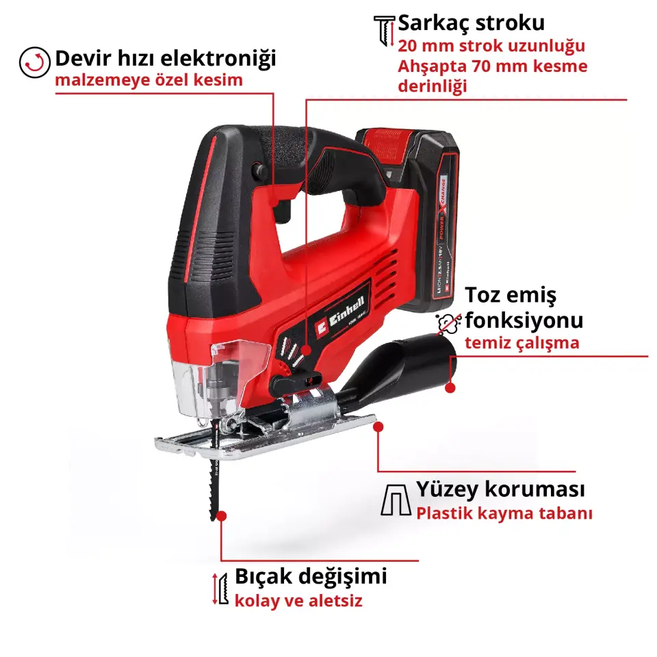 EİNHELL 4321280 TC-JS 18/70 Lİ (1*2,5AH) AKÜLÜ DEKUPAJ TESTRERE