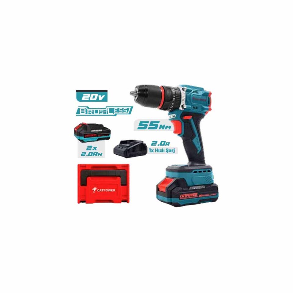 CAT E1011 KÖMÜRSÜZ DARBELİ AKÜLÜ VİDALAMA 13MM 20V Lİ-ON 2.0AH