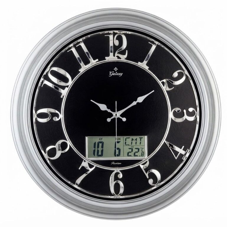 GALAXY  TK-1962-G METALİZE RAKAM DIJITAL TAKVİM DUVAR SAAT