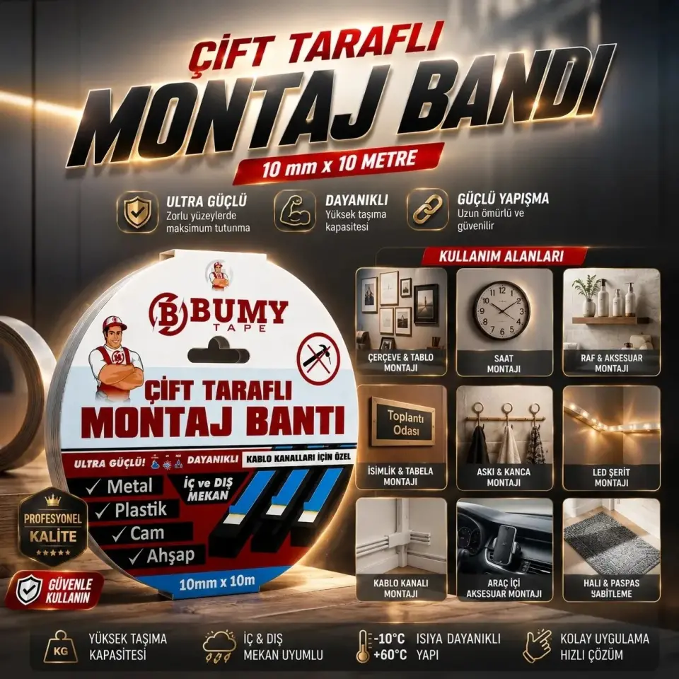 BUMY ÇİFT TARAFLI KÖPÜK MONTAJ BANT 10MM*10M