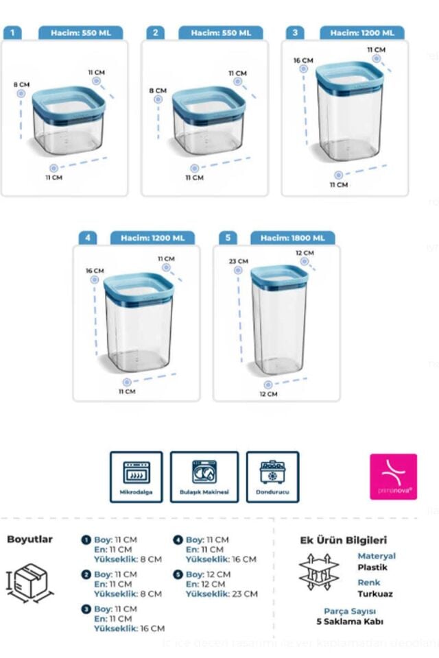 PRİMANOVA M-SKS04-16-02 SEOUL BUZDOLABI SAKLAMA KABI SETİ(2*550ML+2*1200ML+1800ML)