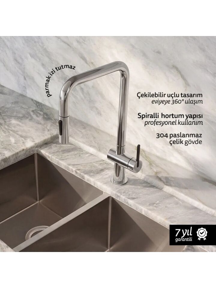 DEANTE MOMI ÇEKME SPİRALLİ MUTFAK BATARYASI KROM BKM 073N