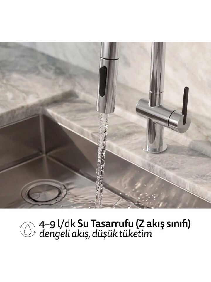DEANTE MOMI ÇEKME SPİRALLİ MUTFAK BATARYASI KROM BKM 073N