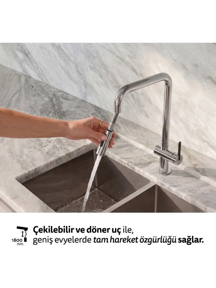 DEANTE MOMI ÇEKME SPİRALLİ MUTFAK BATARYASI KROM BKM 073N