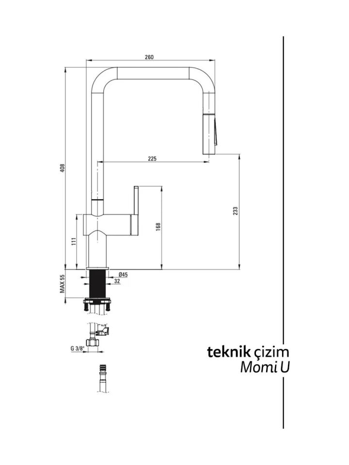 DEANTE MOMI ÇEKME SPİRALLİ MUTFAK BATARYASI KROM BKM 073N