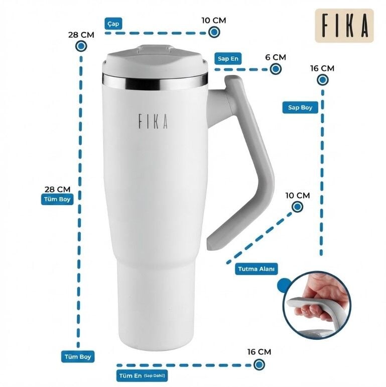 ANSAN D-NEOVF1202 FİKA LUMİ DÖNER KULPLU TERMOS 1200ML BEYAZ