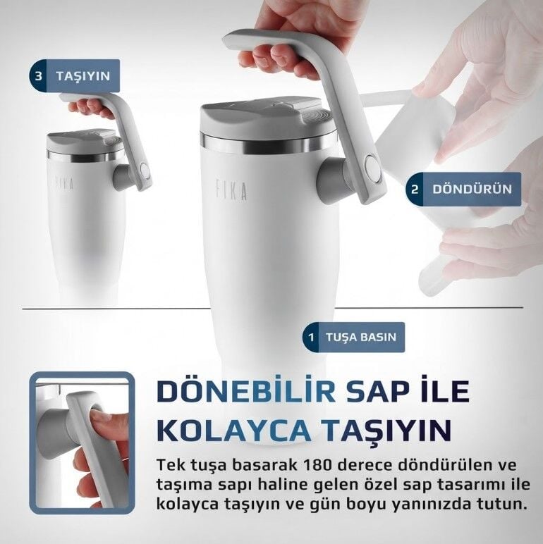 ANSAN D-NEOVF1202 FİKA LUMİ DÖNER KULPLU TERMOS 1200ML BEYAZ