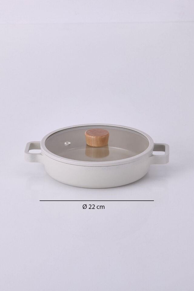 NEOFLAM FİKA 22CM CAM KAPAKLI ALÜMİNYUM SAHAN BEJ