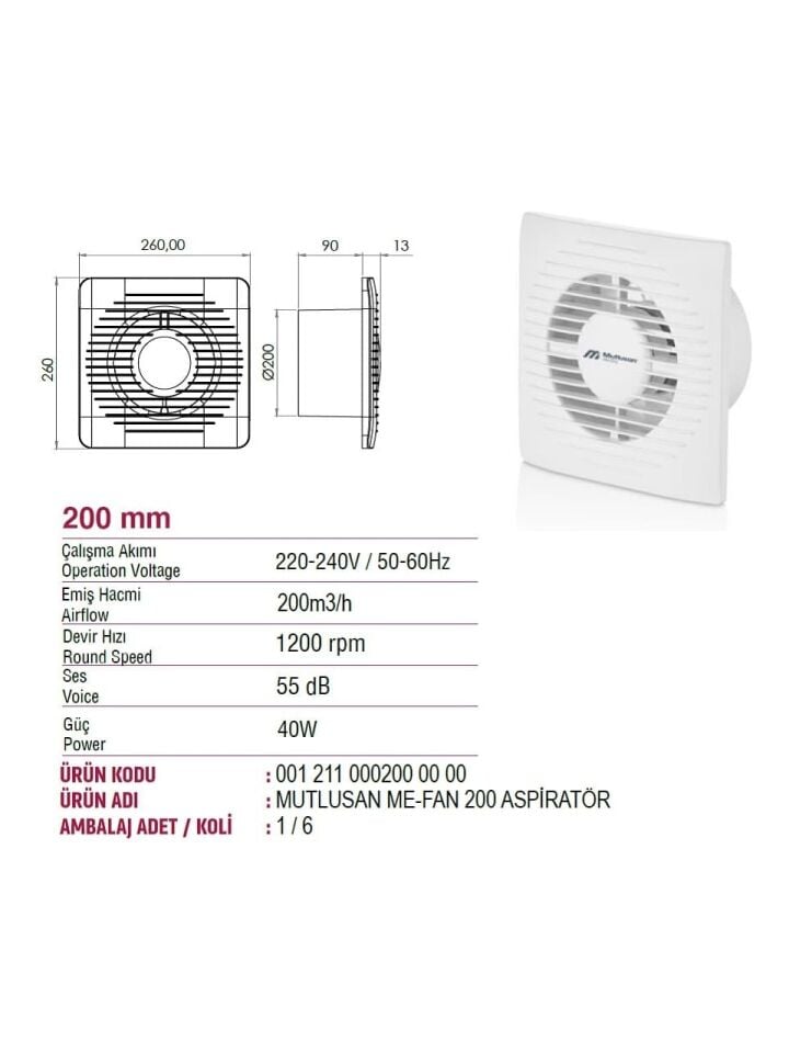 MUTLUSAN 200 ASPİRATÖR 001 211 000200 00 00