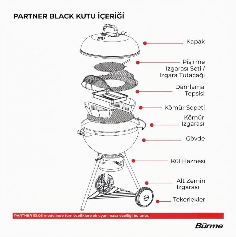 BÜRME PARTNER 55CM MASALI KÖMÜRLÜ MANGAL