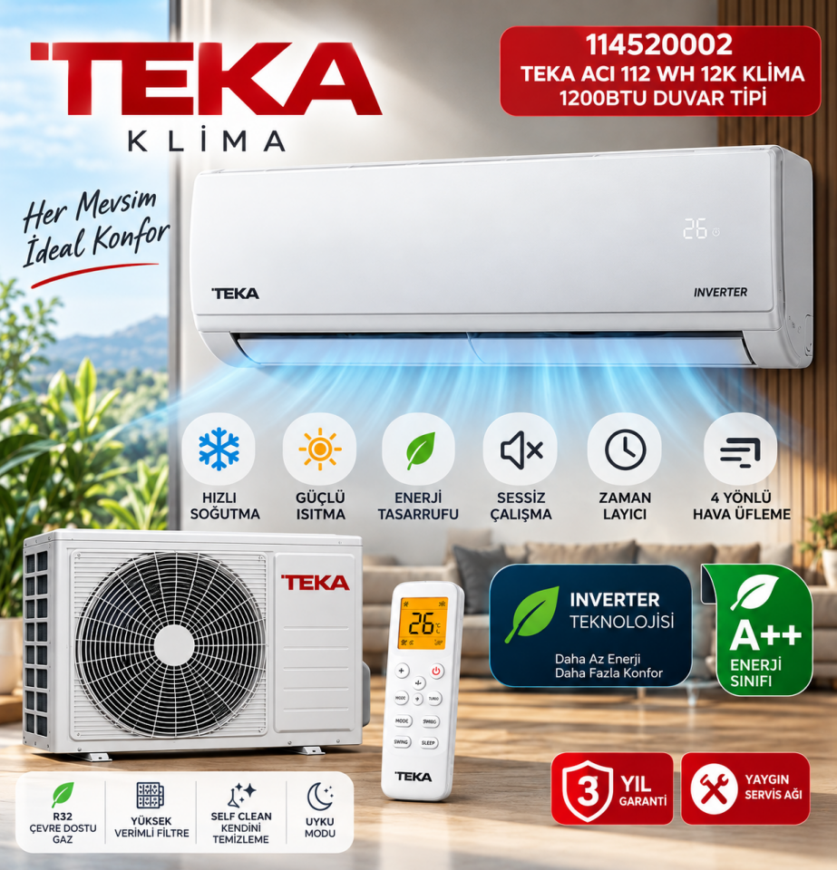 114520002 TEKA ACI 112 WH 12K KLİMA 1200BTU DUVAR TİPİ